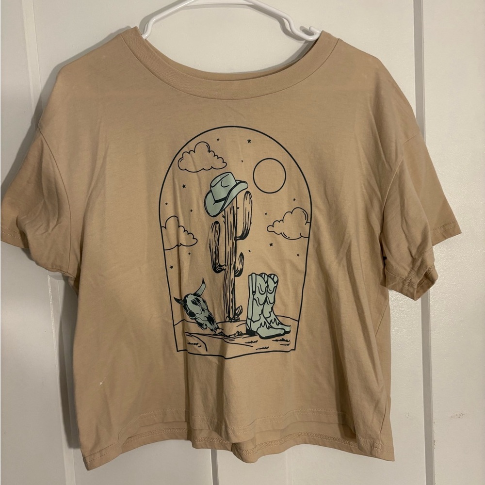 Tan Cactus Graphic Crop Top